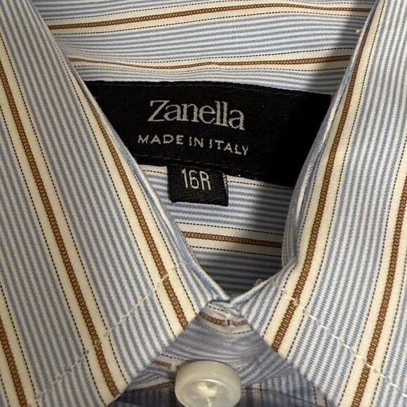 NWT Zanella Mens Shirt Blue Tan Stripe Long Sleeve Button Up w/French Cuff. - Picture 6 of 10